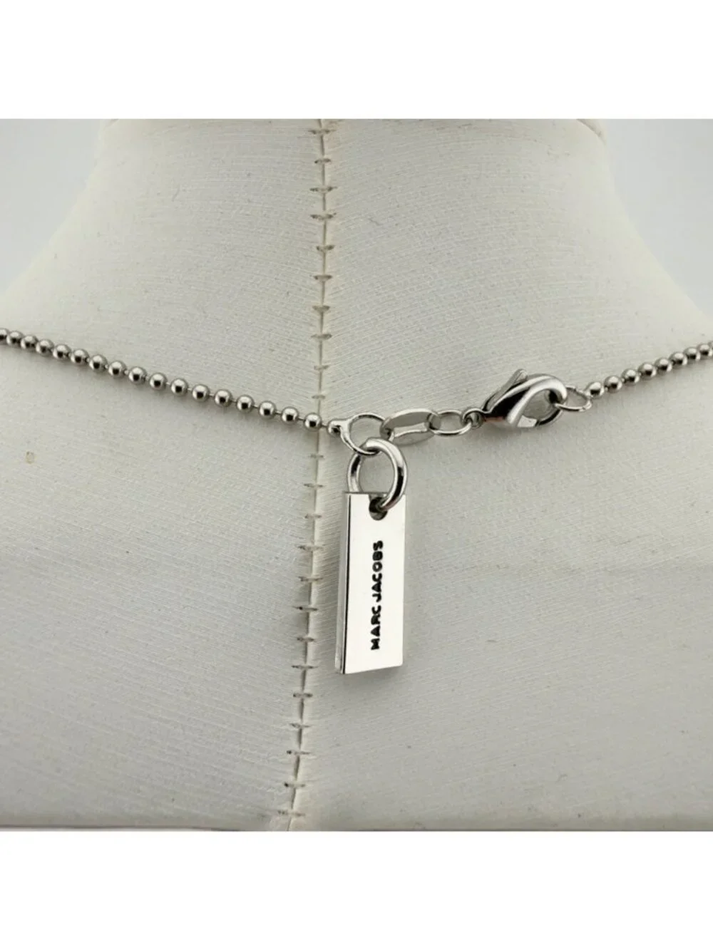 Marc Jacobs Spinner Pendant Charm Necklace P.S. I Love You Message Silver Tone